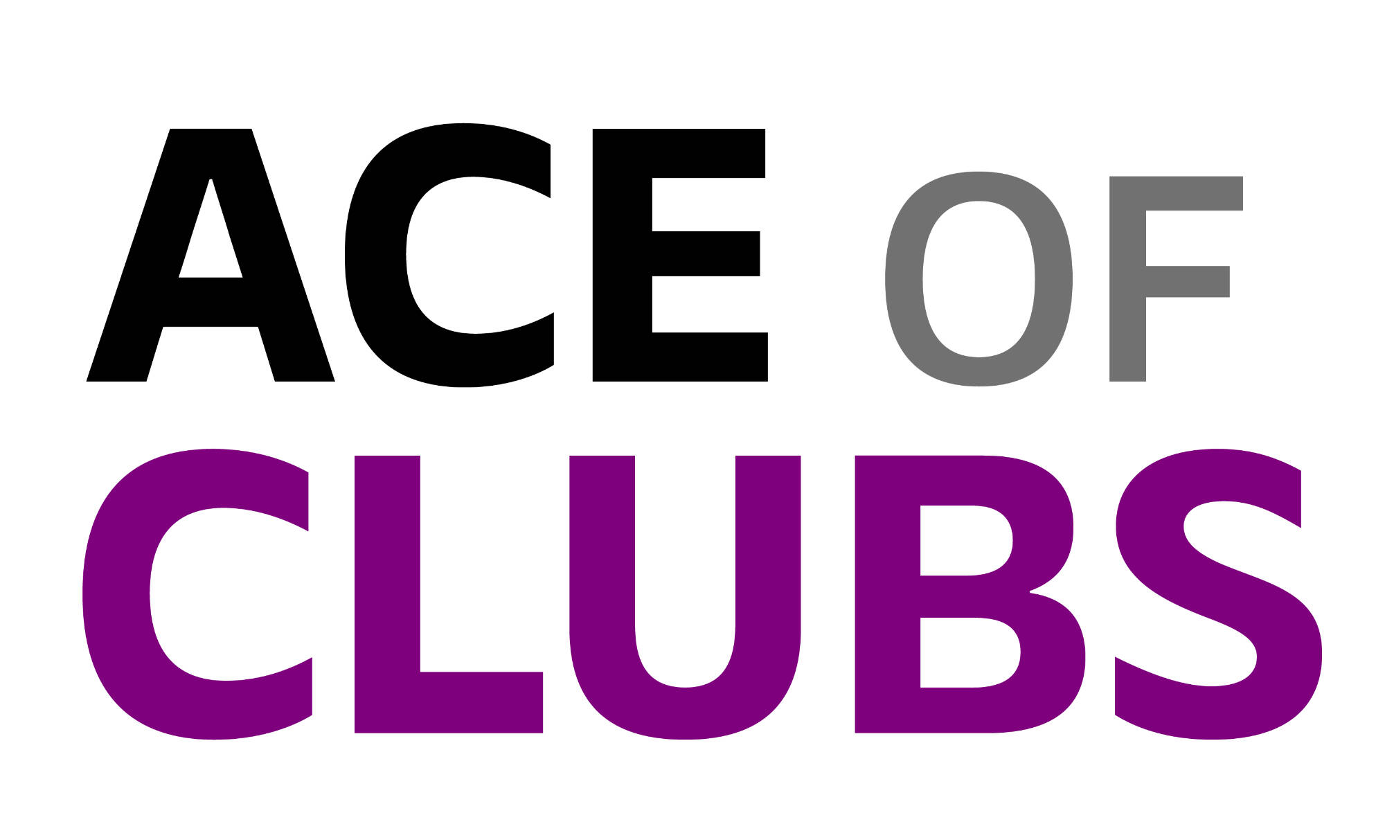 Ace of Clubs logo with lettering in purple, black, and grey themes